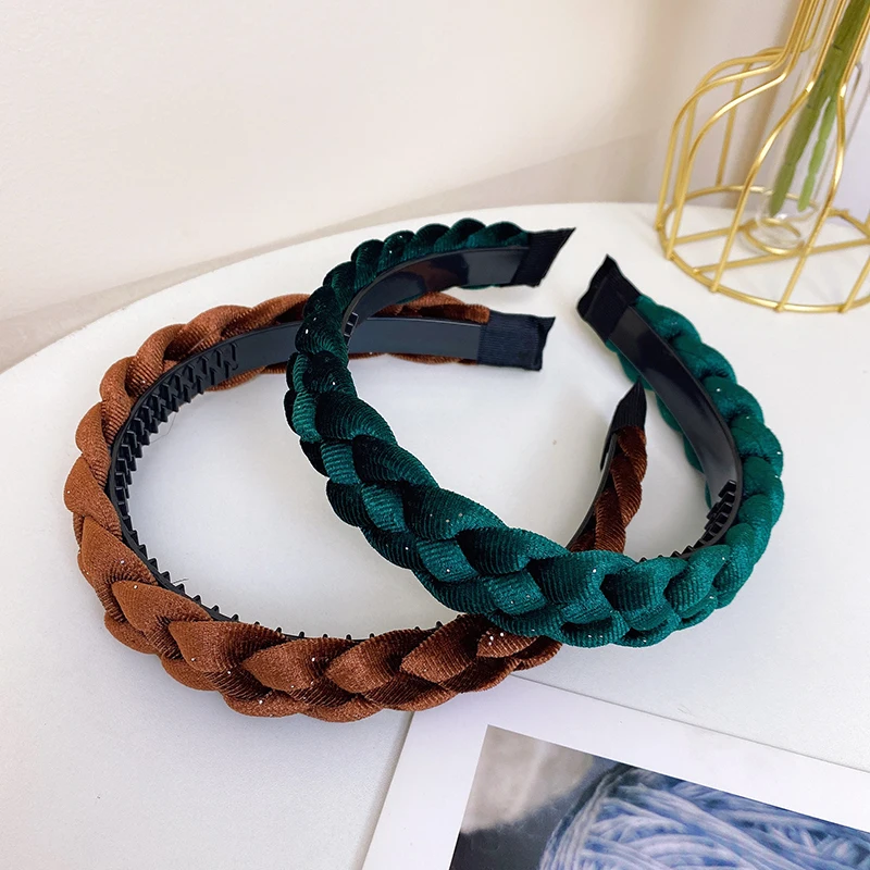 High Class Fashion Style New Point Drill gewebter Haar bügel für Frauen vielseitige Haars pange mit breiter Krempe Stirnband Haarschmuck – Detail 5