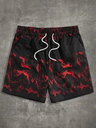 New Men's beach shorts Flame texture 3D Printed Board Shorts Summer Swim Trunks Elastic Waist DrawstringHawaiian Style Holiday