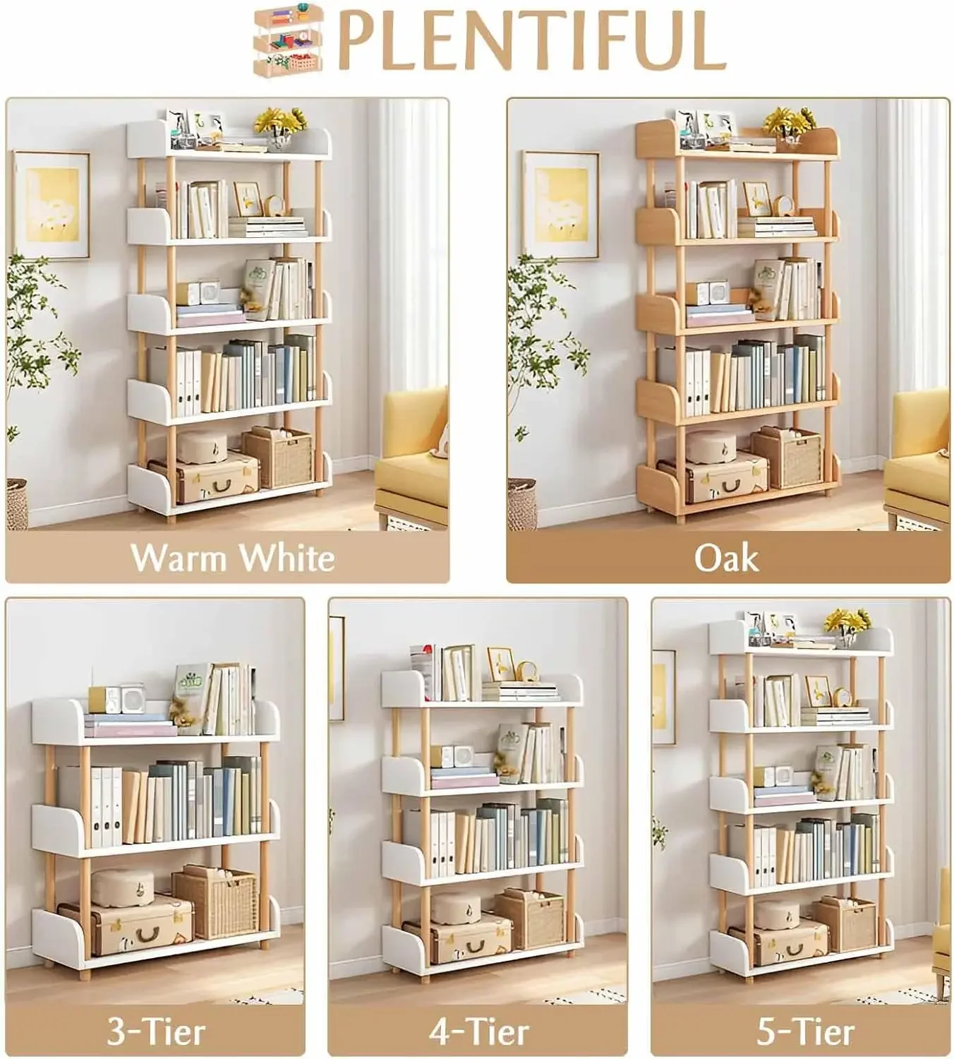 Wooden Open Bookcase - Modern Display Bookshelf with Top Edge and Solid Wood Frame for Home and Office, Storage Cabinet