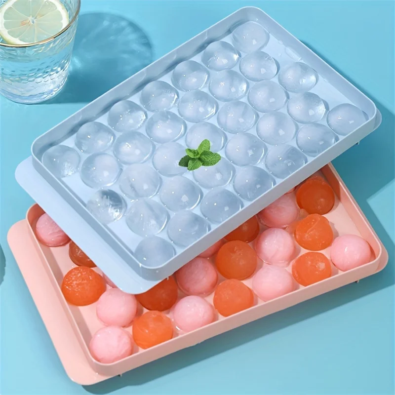 Light Blue Set Ice Box Mold Kit 4Pcs Round Ice Cube Trays,with Lid