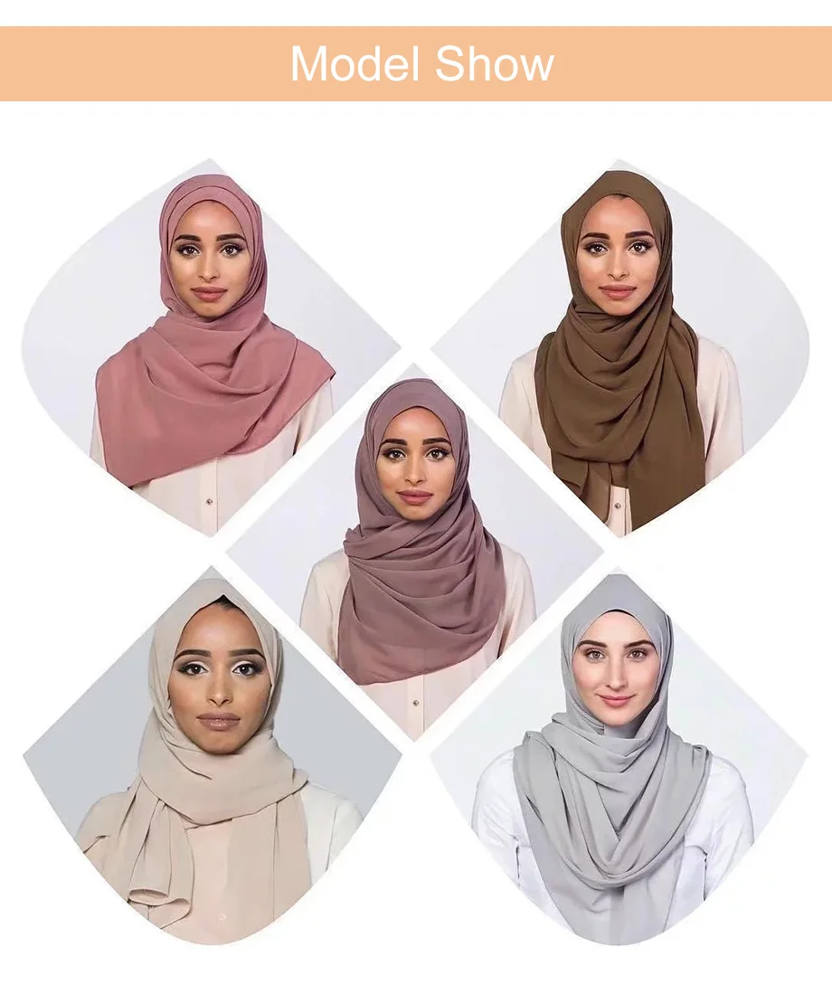 Muslim Chiffon Hijab Scarf Women Long Solid Color Head Wrap For Women Hijabs Scarves Ladies Muslim Veil Jersey Hijabs