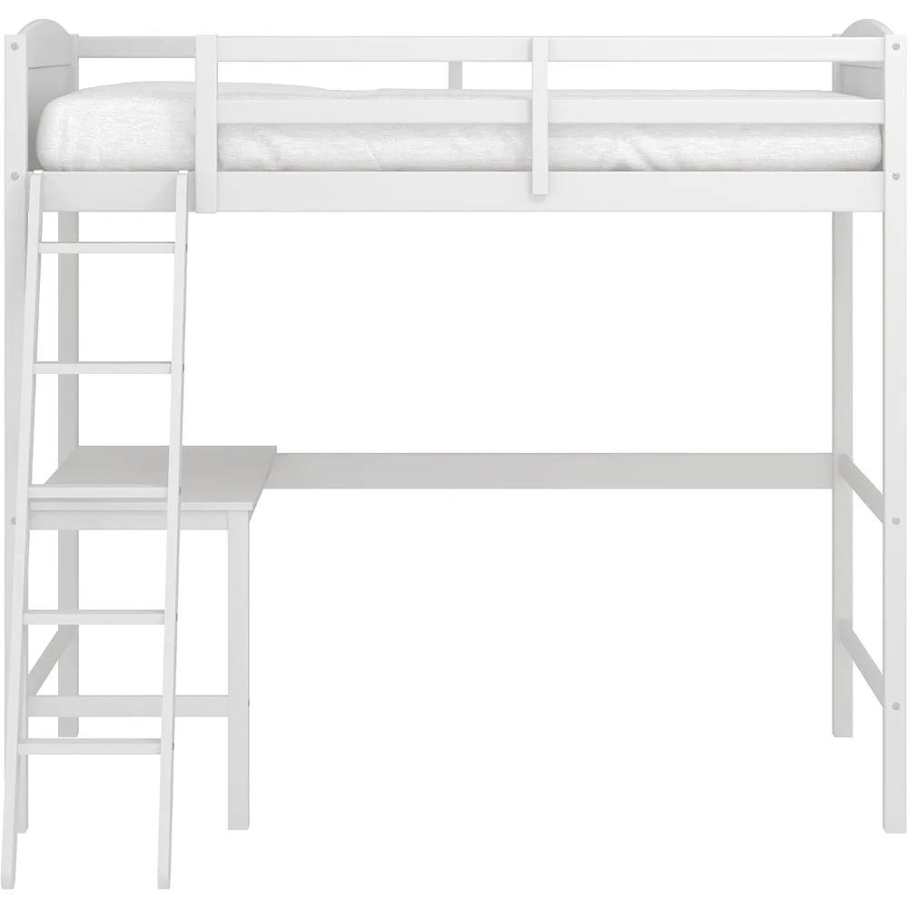 Contemporary Wood Arch Twin Size Loft Bed with Desk, White 3