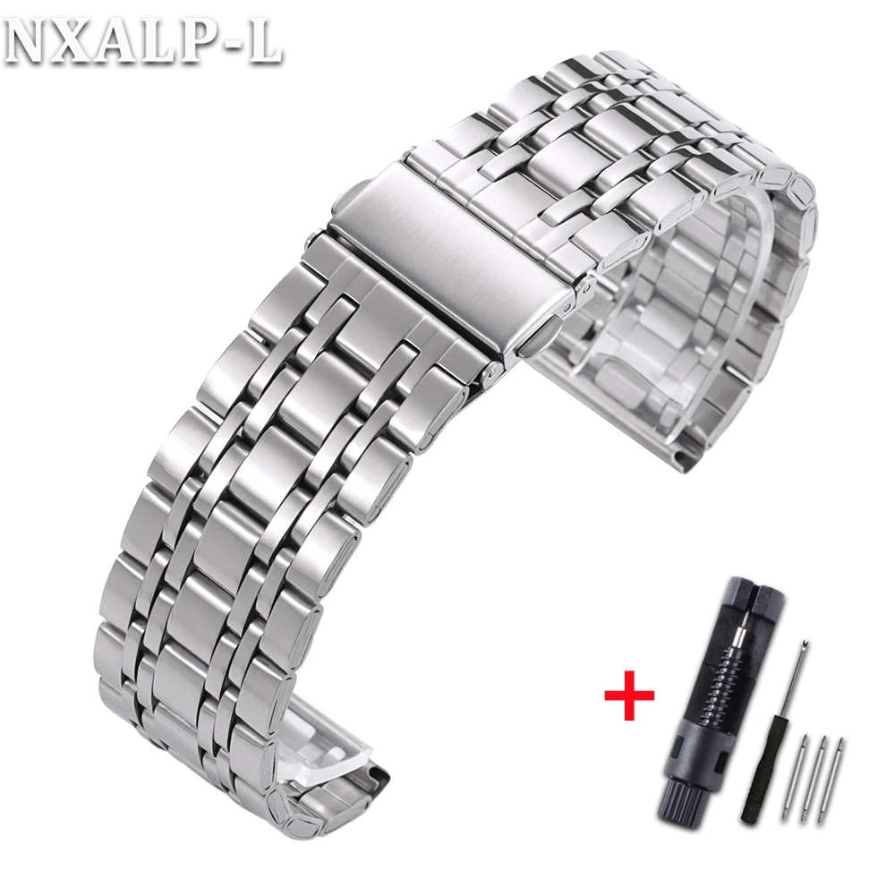 Polished Stainless Steel Universal Watch Strap Bracelet, 20mm/22mm