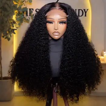 Kinky Curly Black Color Synthetic Soft Hair 13X4 HD Lace Frontal Wig For Women Prepucked Bleach Knots Glueless Wig Daily Party