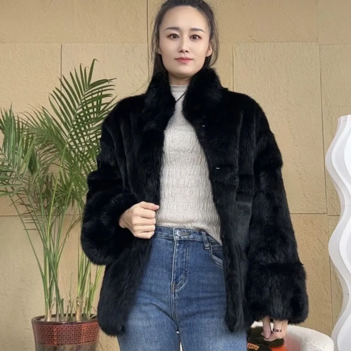 Fancy Rani Real Fur Coat Women Natural Rabbit Winter Jacket