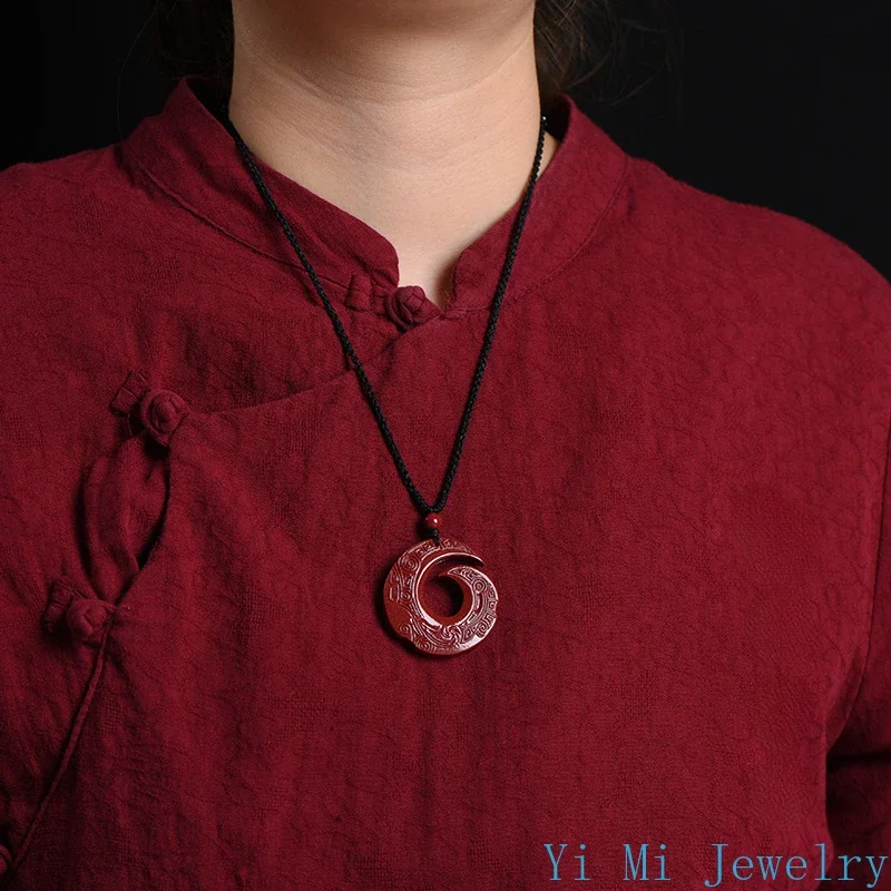 Natural Raw Mineral Cinnabar Pendant Necklace