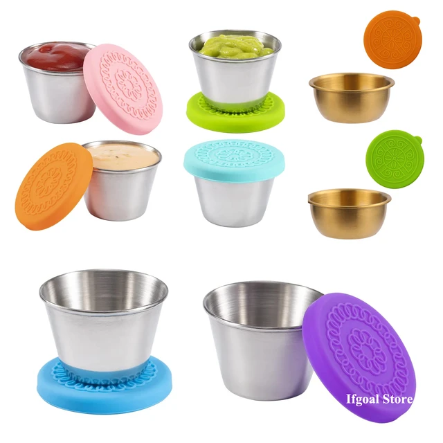 2.5oz Stainless Steel Condiment Containers with Silicone Lids, Condiment  Cups, Leakproof Reusable Sauce Container Small Dipping Sauce Cups for Lunch  Box Picnic Travel 