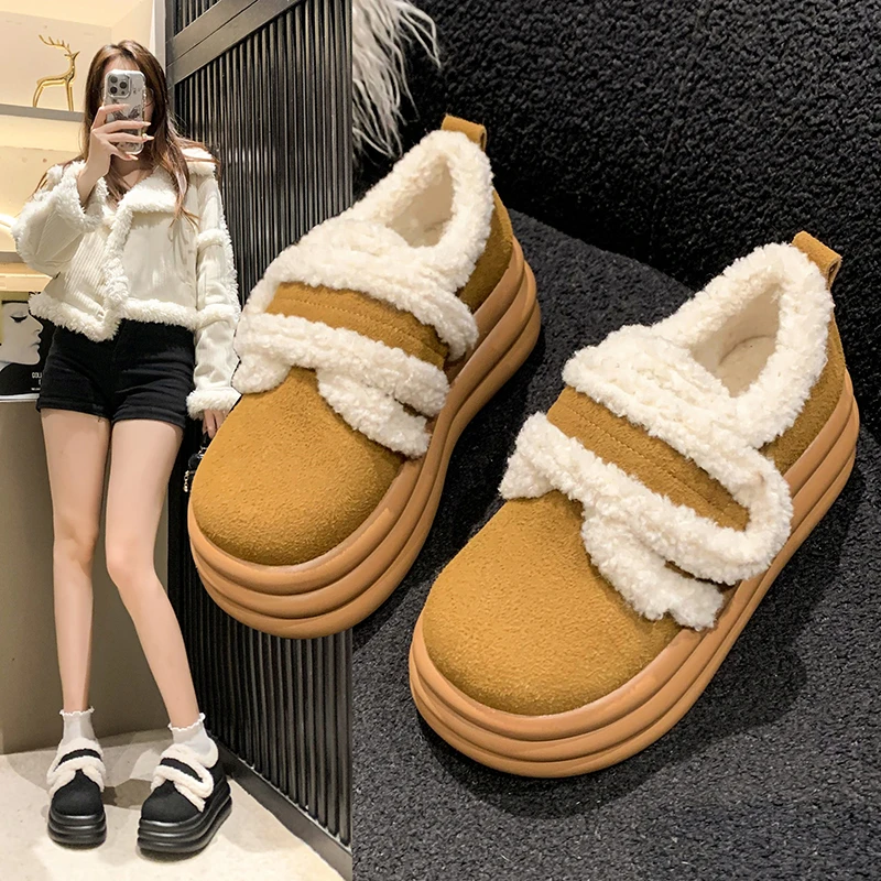 

Shoes Woman 2023 Clogs Platform Casual Female Sneakers Flats Loafers Fur New Creepers Dress Winter High Hook & Loop Basic Short