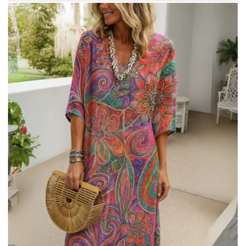 2025Spring New2025European and American New Fashion Loose PrintingVWomen's Dress with Collar - AliExpress