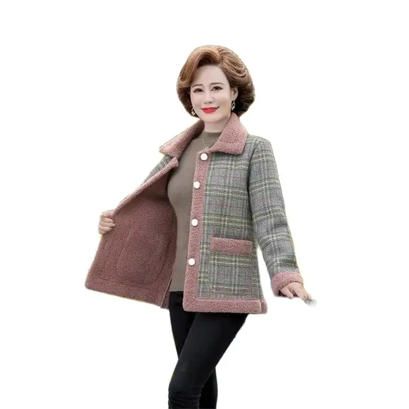 Middle Aged Mom 2023 Autumn and Winter Lamb Fleece Coat With Thickened Cotton Coat and Lamb Fleece Particle Fleece Shake Coat V3