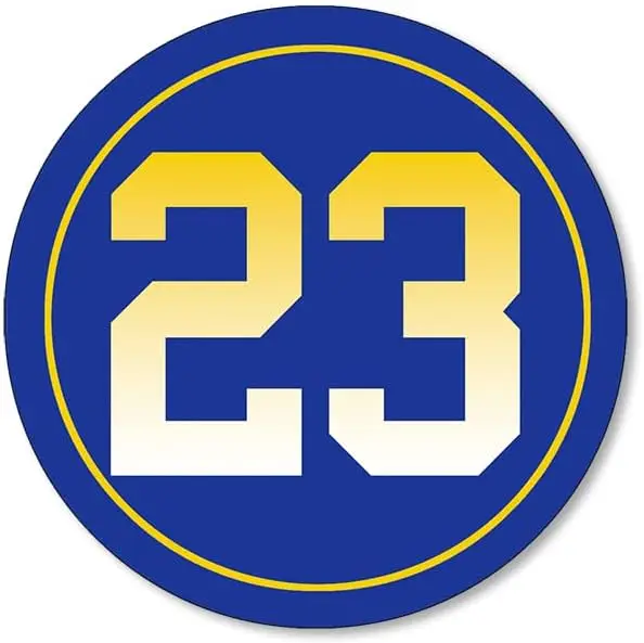 

Car stickers in precious blue and gold # 23 circular stickers, number 23 car, truck, cooler, and glass cup stickers