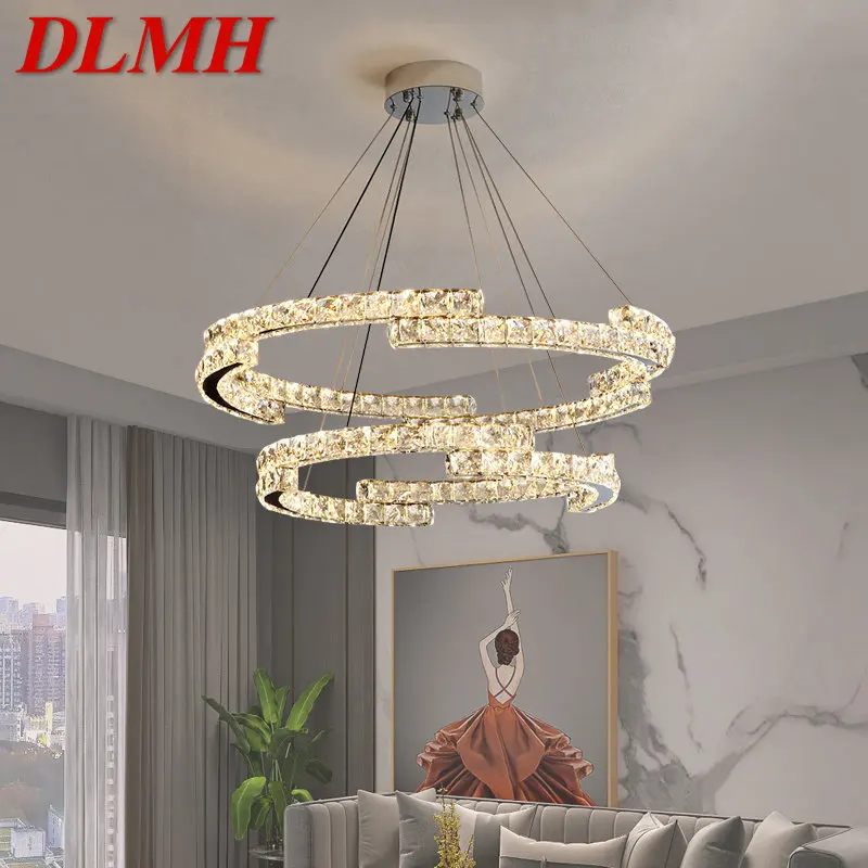 

DLMH Modern Crystal Pendant Lamp Round Rings LED Creative Fixtures Chandelier Decor For Hotel Living Dining Room Ligh