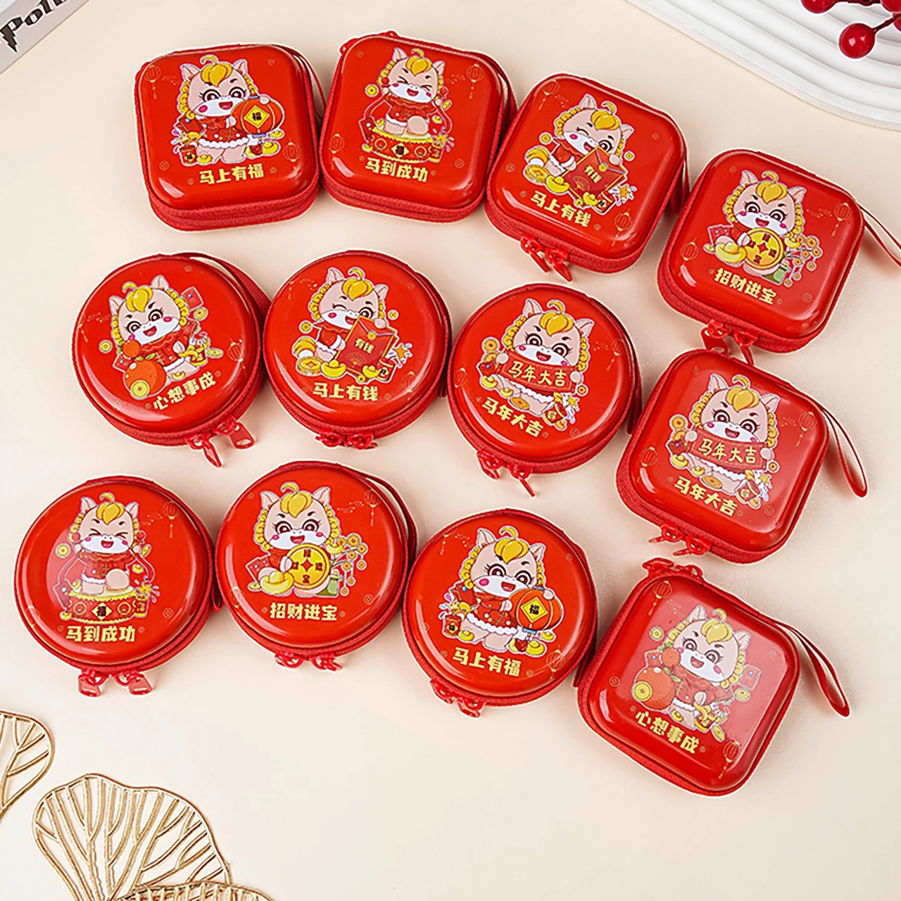 2026 New Year Coin Purse Gift Wallet Bag Travel USB Cable SD Card Holder Case Spring Festival Party Gift for Kids Storage Box