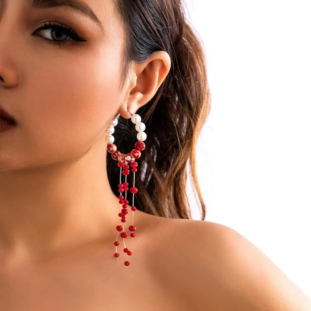 Halloween Earrings Party Jewelry Set Blood Pattern Imitation Pearl Necklace Earrings Bracelet Thigh Chain for Halloween