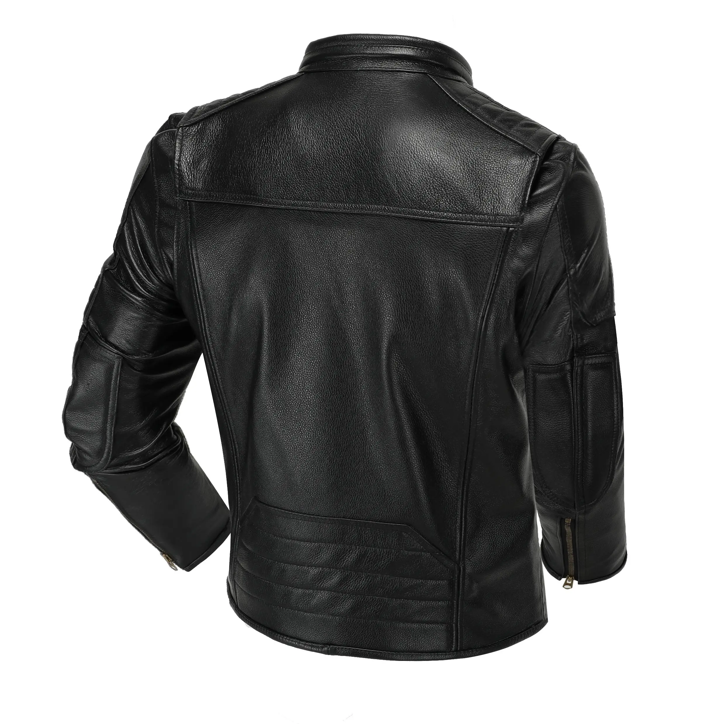 Cowhide Motorcycle Jacket Genuine Leather Stand Collar for Springtime Vintage Biker ASIAN men leather jacket women leather jacket