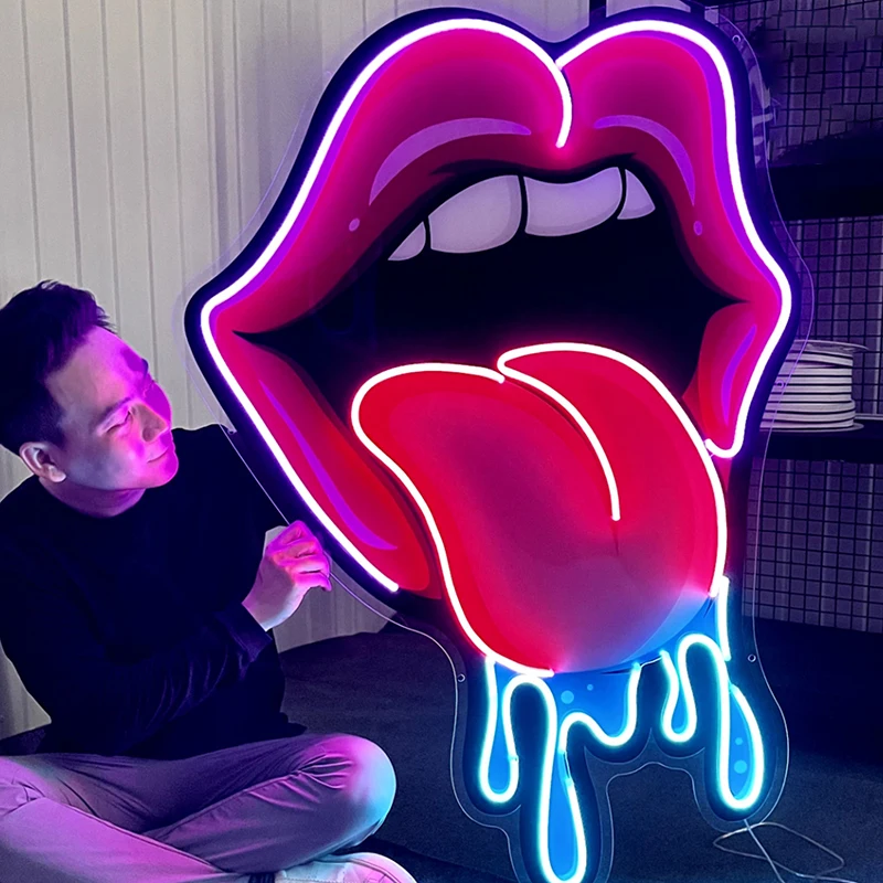 

Lips Dripping Led Neon Acrylic Artwork Living Room Bedroom Decoration Neon Sign Custom Home Room Wall Decor Neon Bar Light Signs