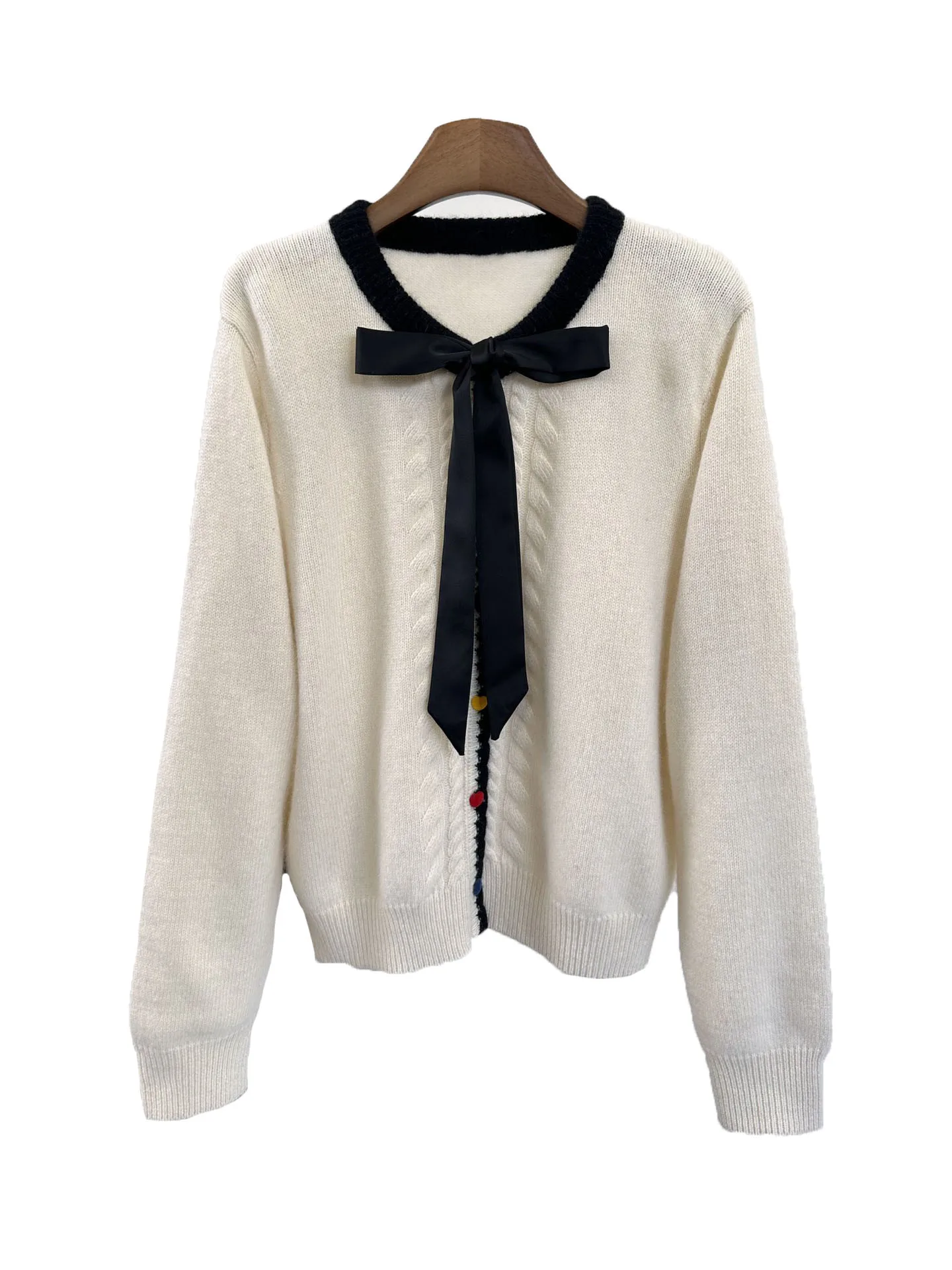 

Cardigan jacket round neck short loose version hit the colour single-breasted design warm and comfortable 2023 winter new 1214