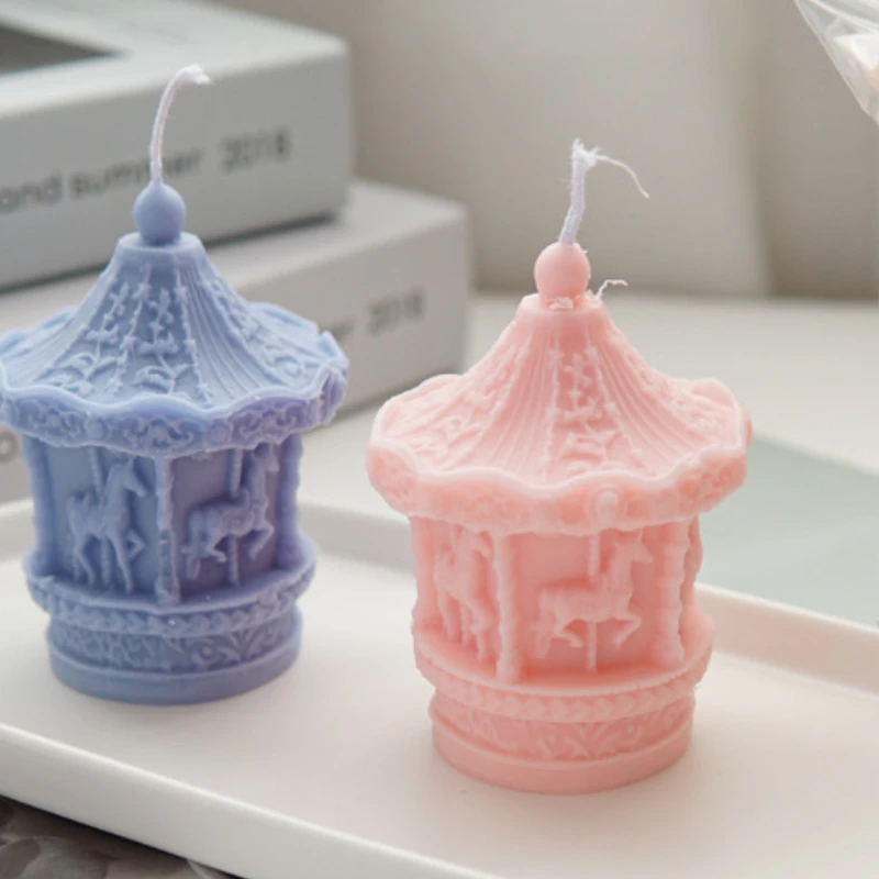 3D Carousel Silicone Candle Mold Amusement Park Style DIY Soap Resin Plaster Mould Chocolate Cake Decor Making Tool Holiday Gift