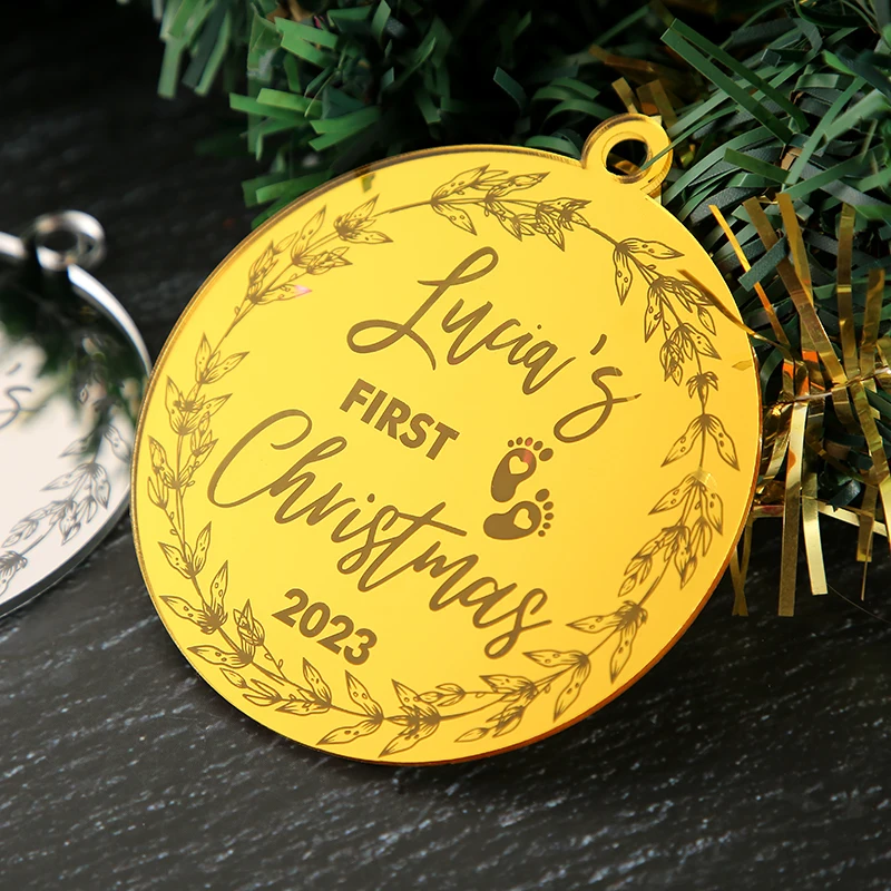 Adorno de árbol de Navidad personalizado para el primer bebé, adorno grabado, recuerdo de Navidad personalizado, adorno con nombre del bebé