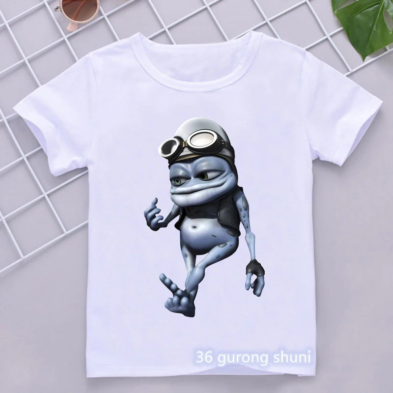 Koszulka dla chłopców szalona żaba Anime nadruk kreskówkowy koszulki dziecięce hip-hopowe ubrania dla chłopców białe bluzki z krótkim rękawem Drop Shipping