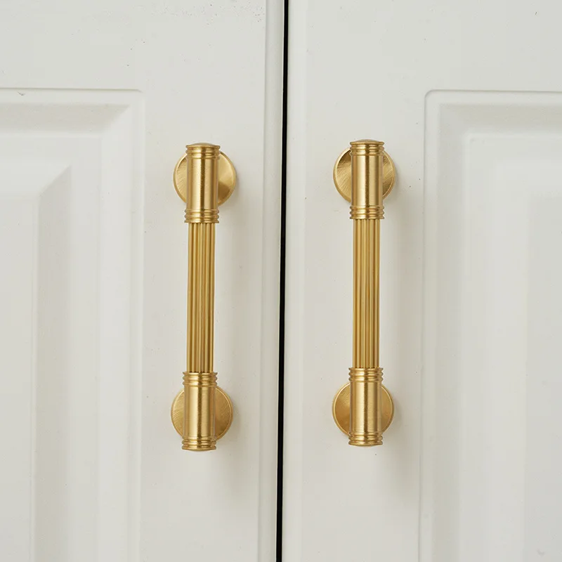 Description Picture 2 of itemFrench modern light luxury solid brass gold stripe long handle kitchen cabinet Pull handle drawer T handle