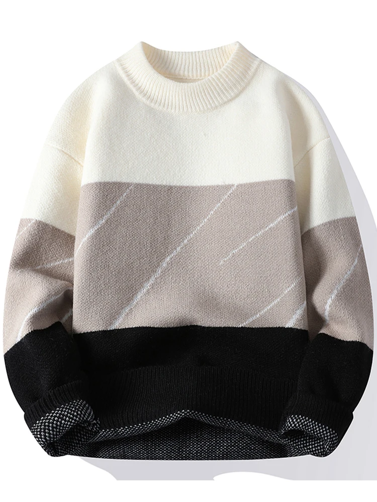

Male Fit Solid Color Winter Men Vintage Knitwear Sweater Round Neck Knitted Pullover Loose Harajuku Mens Retro Sweaters A27