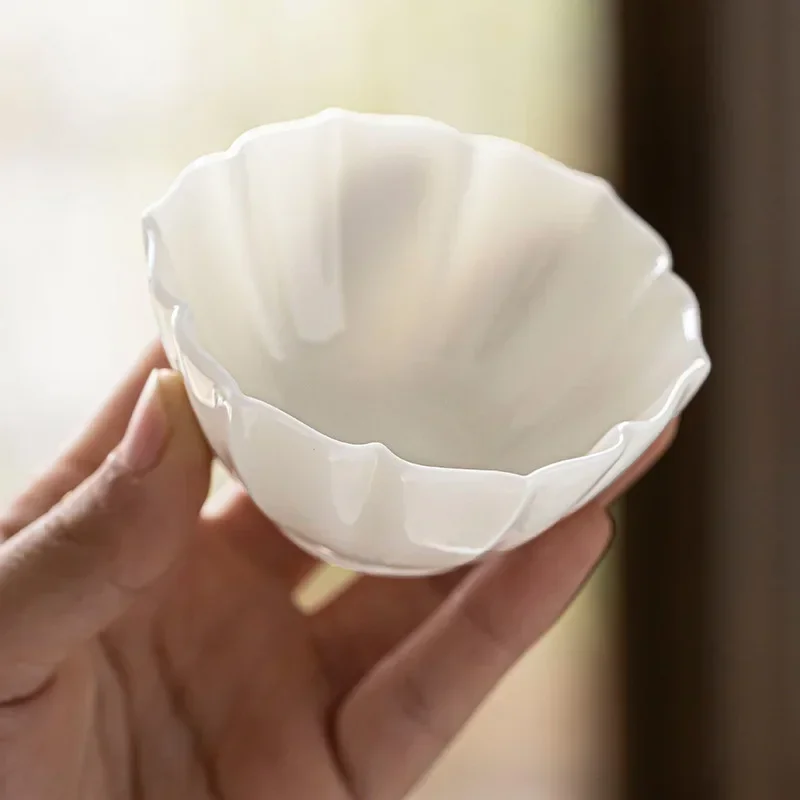 Suet-fat Jade White Porcelain Tea Cup Ceramic Kung Fu Set Host Single Teaware Kitchen Dining Bar tea cup