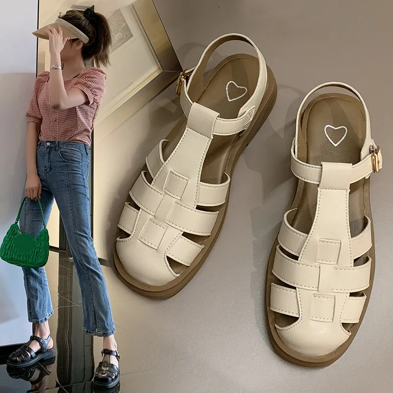 2023 Summer Luxury Sandals Clogs Wedge Buckle Strap Strappy Heels Female  Shoe Cross All-Match Cross-shoes Med Clear Shoes