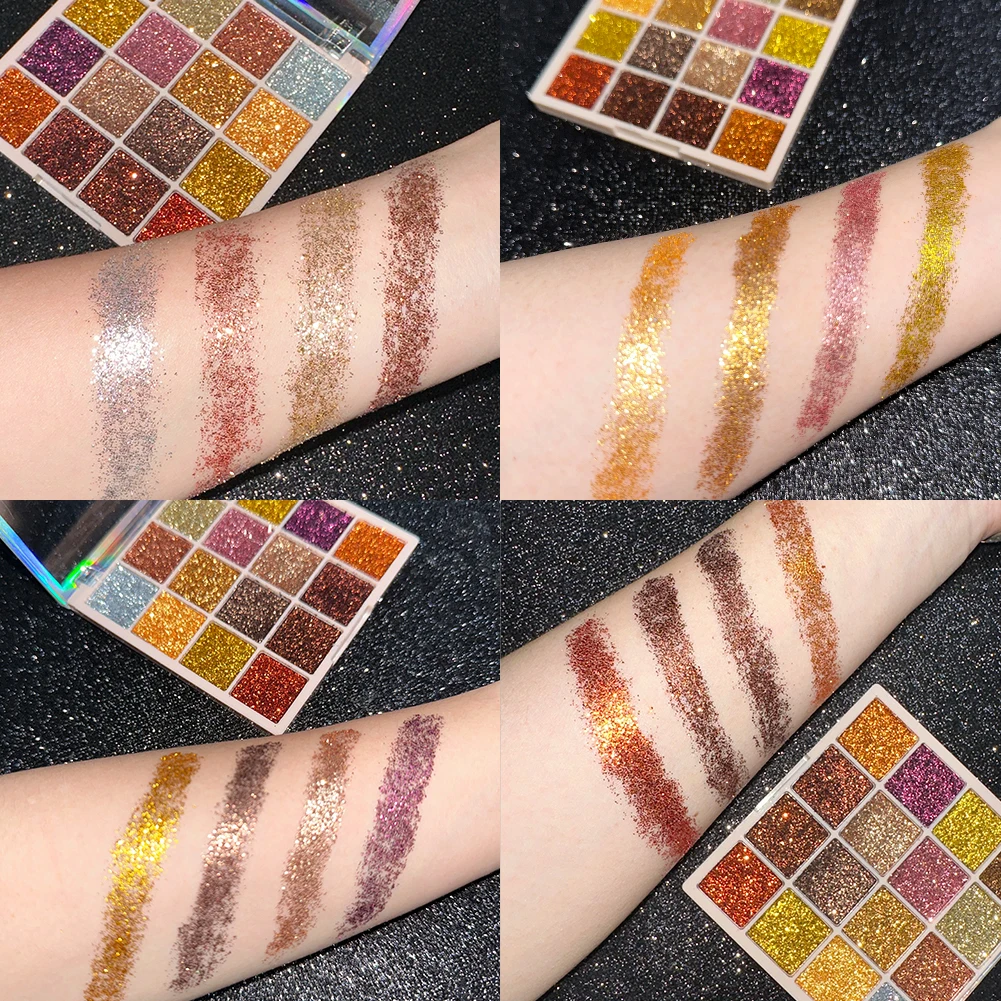 16 Colors eye shadow Glitter Eyeshadow Palette Shimmer Multicolor Golden Color Sparkle Sequin Finish Body Face Makeup Stage Party Makeup