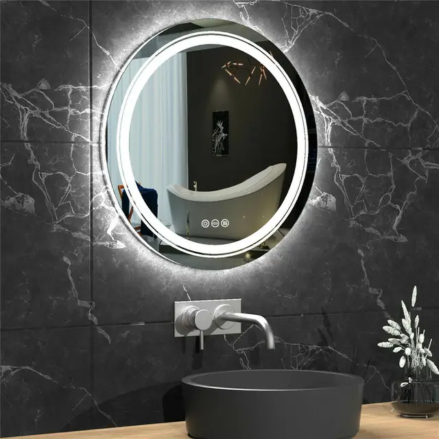  Espejo de tocador con luces, espejo de baño LED redondo, espejos  de baño para pared, espejo circular, espejo de pared pulido sin marco para  baño, tocador, dormitorio, luz blanca/cálida : Hogar