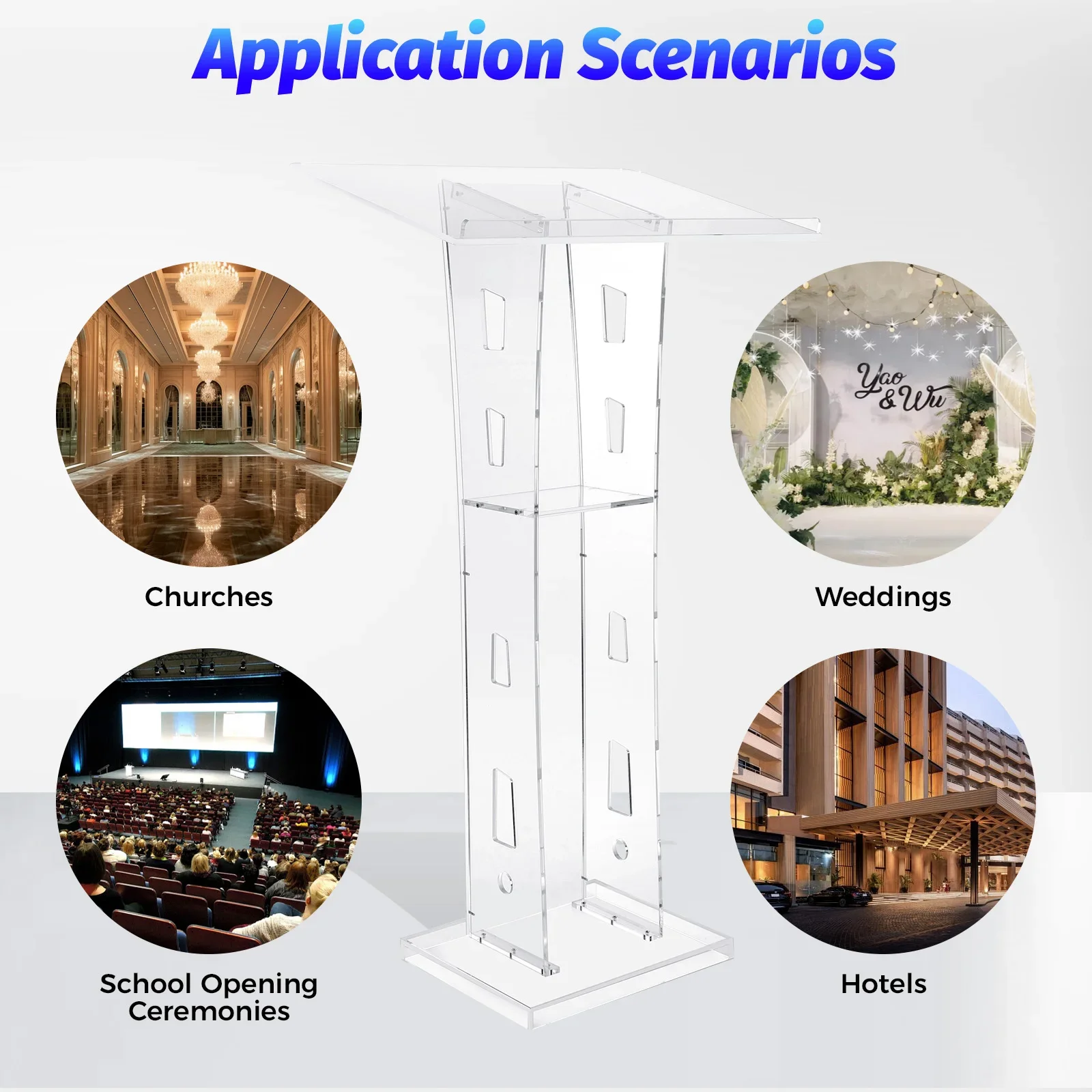 Transparent Acrylic Podium, Durable, Anti-Shatter, Rounded Corners, Sloped Top, Storage Board, Easy Assembly, Eco-Friendly 6