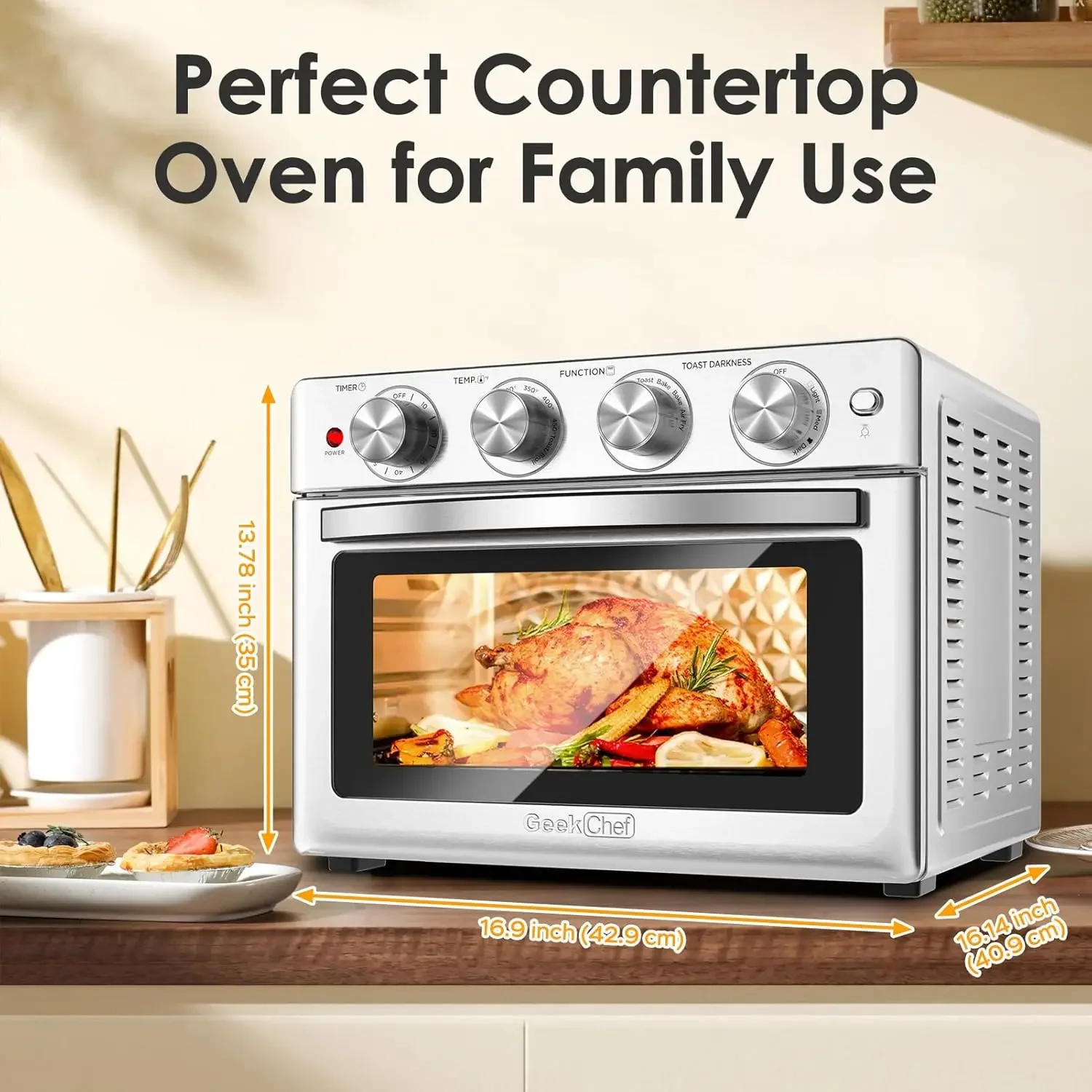 Chef Air Fryer Oven 26 QT, Big Air Fryer, Toast Oven with Bake, Roast, Pizza, Convection Oven, Easy to Use & Clean, 6 Slice Toas 3