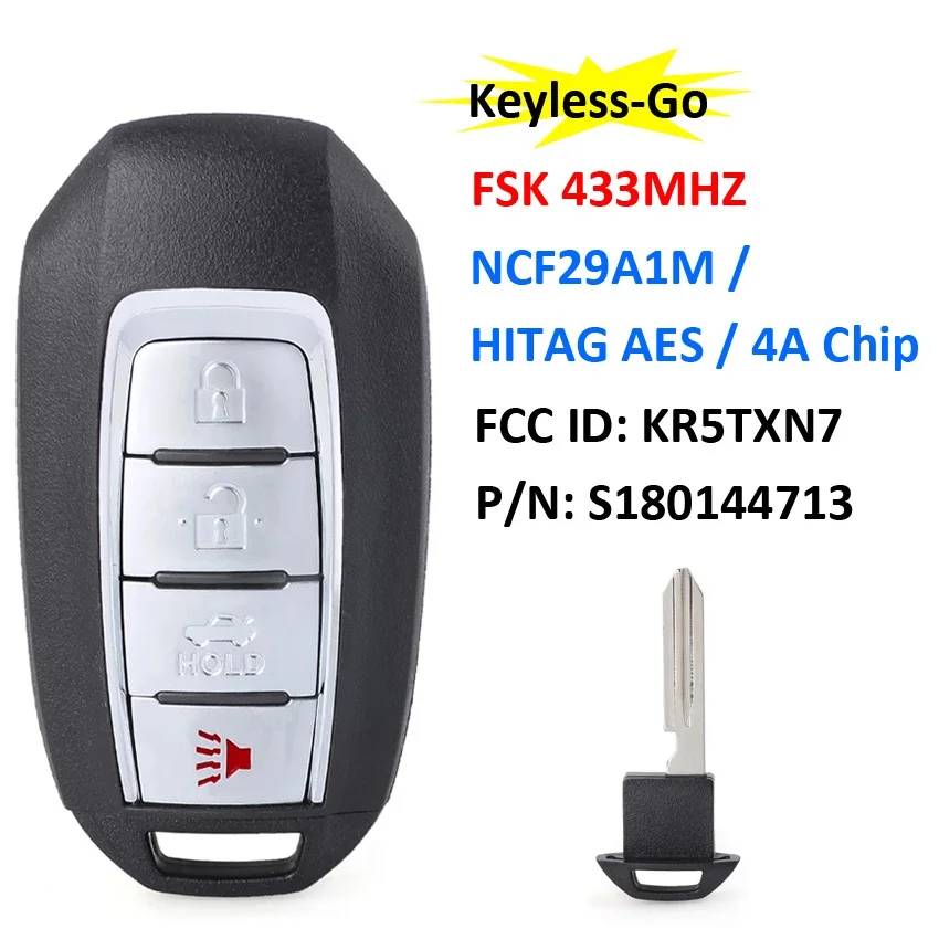 

Умный дистанционный Автомобильный ключ CN021006 4B для Infinit Q50 Q60 FCC ID KR5TXN7 S180144713 NCF29A1M HITAG AES 4A Chip FSK 433 МГц