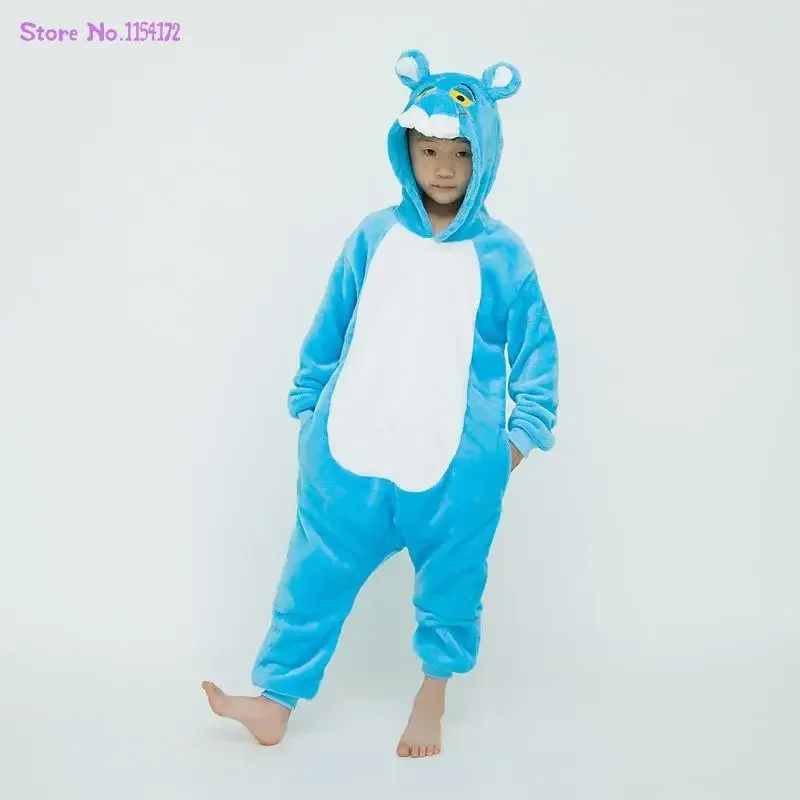 Blue Leopard Kigurumi Onesies Pajamas Unisex Leopard Pijamas Winter Women Nightwear Anime Costumes Adults Flannel Sleepwear