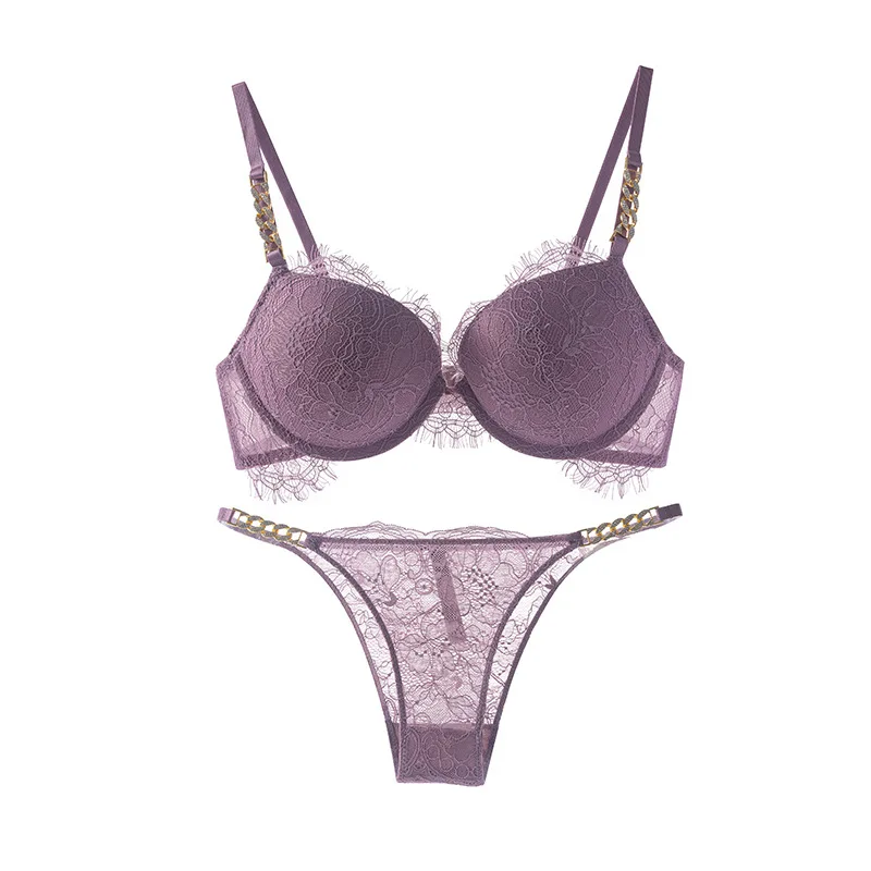 Sexy Lace Brassiere with Bulge Bralette Rhinestone Lingerie Underwire   Bra with Push Up Padding Female Underwear Set for Women