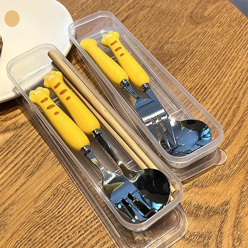 Children Cartoon Animals Cutlery Stainless Steel Set with Box cutlery set picnic cutlery set stainless steel cutlery set picnic tableware camping cutlery set