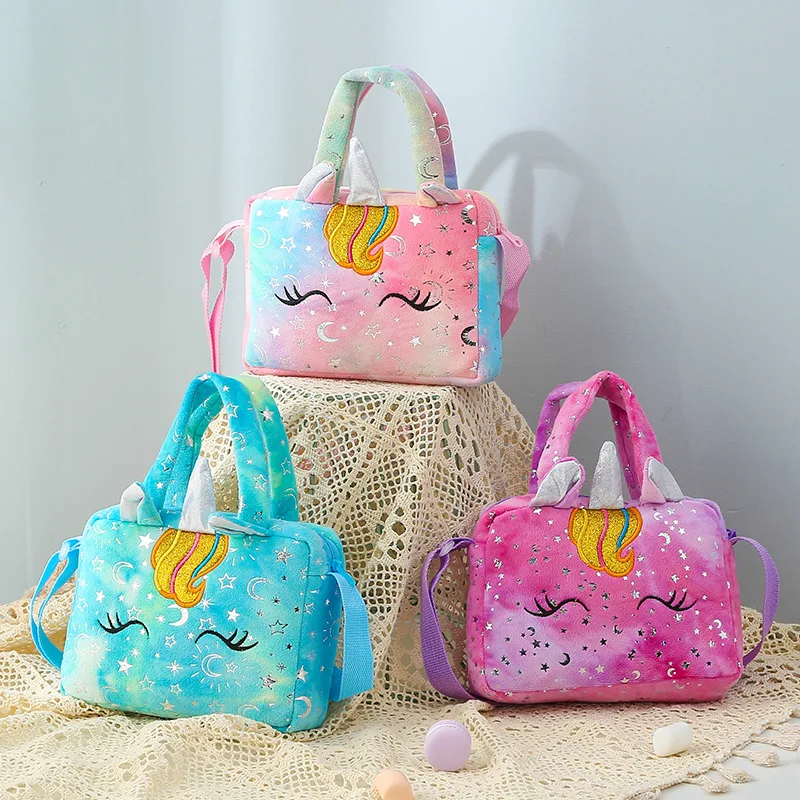 New Unicorn Tie Dyed Plush Shoulder Bag Colorful Girl Crossbody Bag  Children's Cute Shoulder Storage Bag in Stock - AliExpress