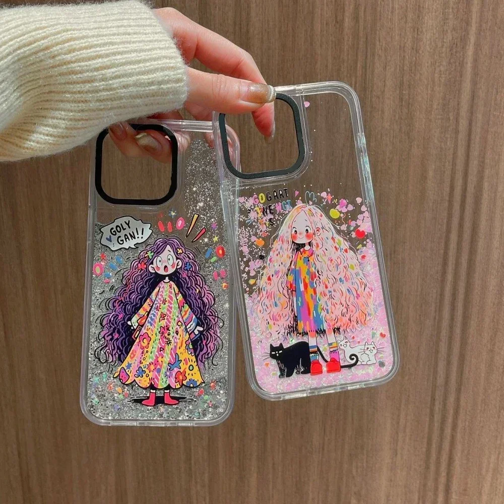 

Long Hair Girl Quicksand Phone Case Cover for IPhone 12 13 14 15 Pro Max Case for IPhone 15 Pro Max
