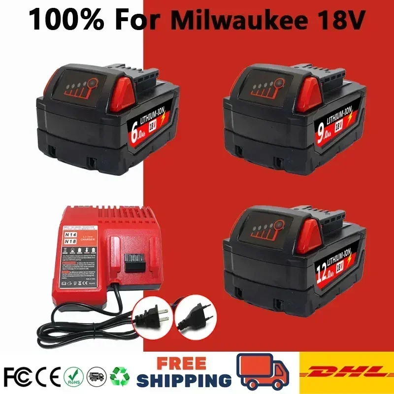 6000mAH/12000mAH For Milwaukee M18 18V Replacement For Milwaukee M18B5 XC Li-ion battery 48-11-1815 2604-20 48-11-1850 charger