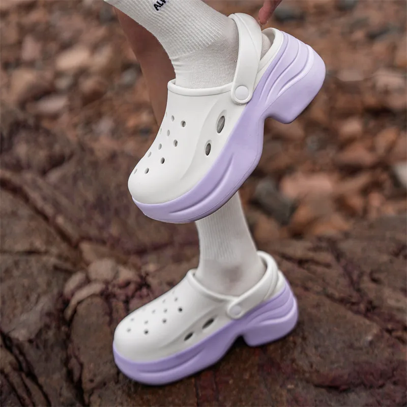 2024 Trendy Purple Women's Sandals Fashion Casual Platform Garden Clogs Women Outdoor Non-slip Height Increasing Sandals Woman