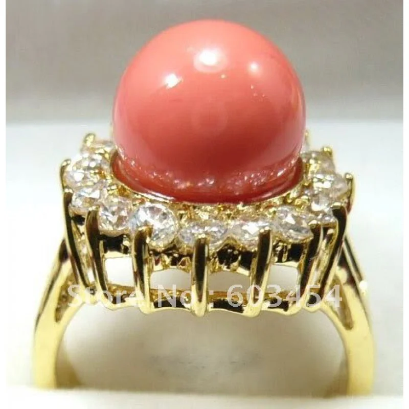 

Pink Coral 2017 Crystal Ring Size: 6.7.8.9.10/ S 1Pcs