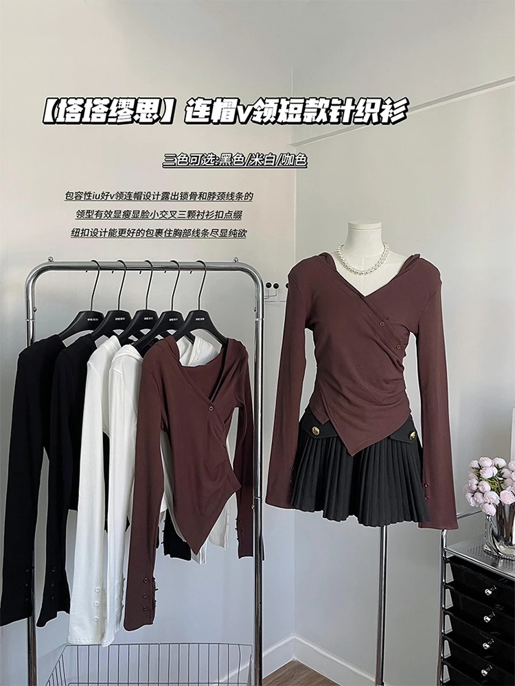 

Women Coffee Knitted T-shirt Fashion Tee Top 90s 2000s Korean Harajuku Vintage Y2k Long Sleeve T-shirt Aesthetic Autumn Clothes