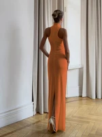 Nibber Halter Metal Knots Dress Women Elegant Summer Trend Solid Folds Backless Sleeveless Sexy Slim Banquet Party Long Bodycon - Image 2