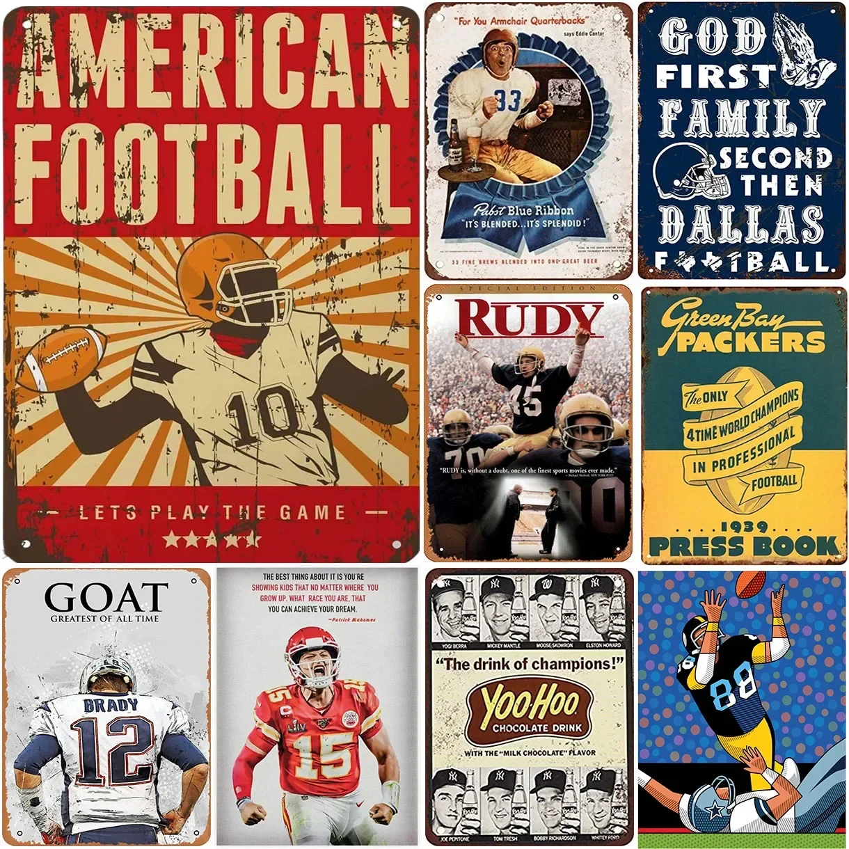 Description Picture 2 of itemAmerican Football Rugby Sport Tin Sign Wall Decor Poster Board Modern Garage Bedroom Wall Plaques Shabby Iron Plate Painting