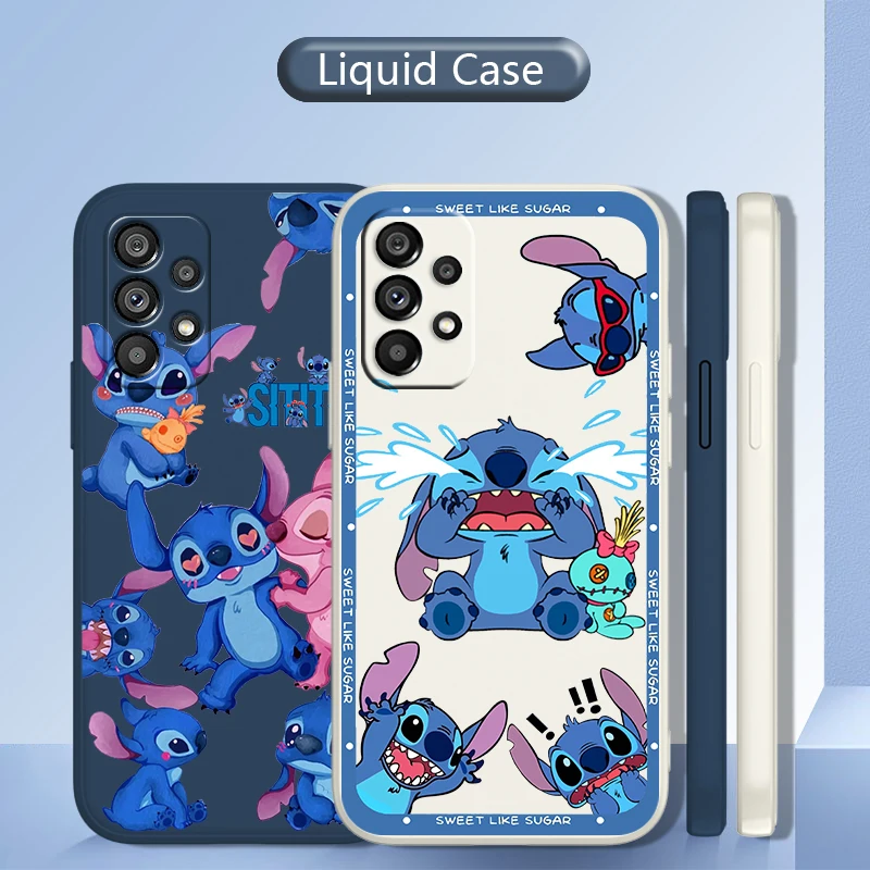 

Cartoon Lilo Stitch Anime Cute Case For Samsung Galaxy A73 A72 A53 A33 A52 A32 A22 A71 A51 A21S 4G 5G Liquid Rope Phone Cover