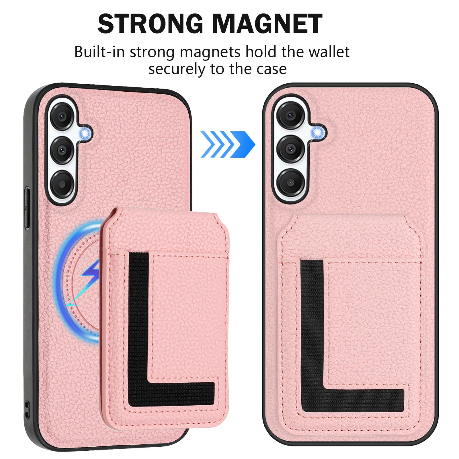Detachable Leather Wallet Case with Vertical Card Slots and Bag Cover