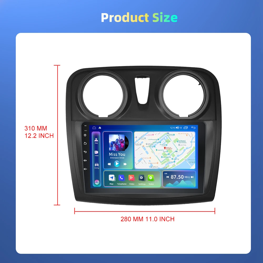 Podofo 9'' Autoradio für Renault SANDERO mit rundem Einbauschacht 2014-2017 Android CarPlay GPS Head Unit WIFI FM/RDS Autoradio BT Autoradio – Detail 11