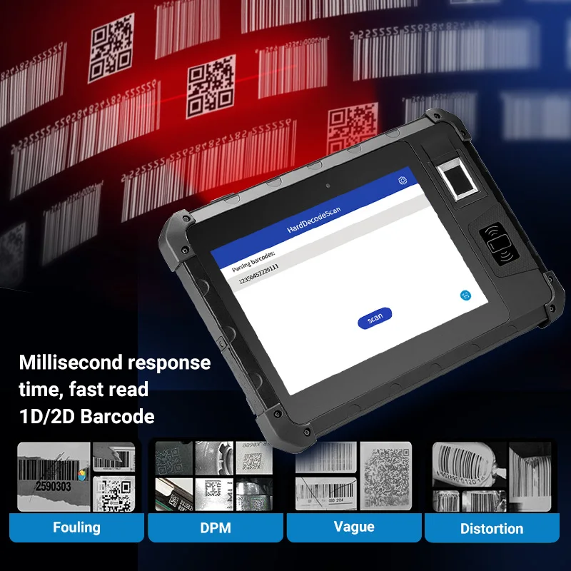 Outdoor Use Waterproof 8 inch Touch Screen Mobile Rugged IP67 Handheld Android Tablet with Barcode Scanner NFC UHF RFID Reader