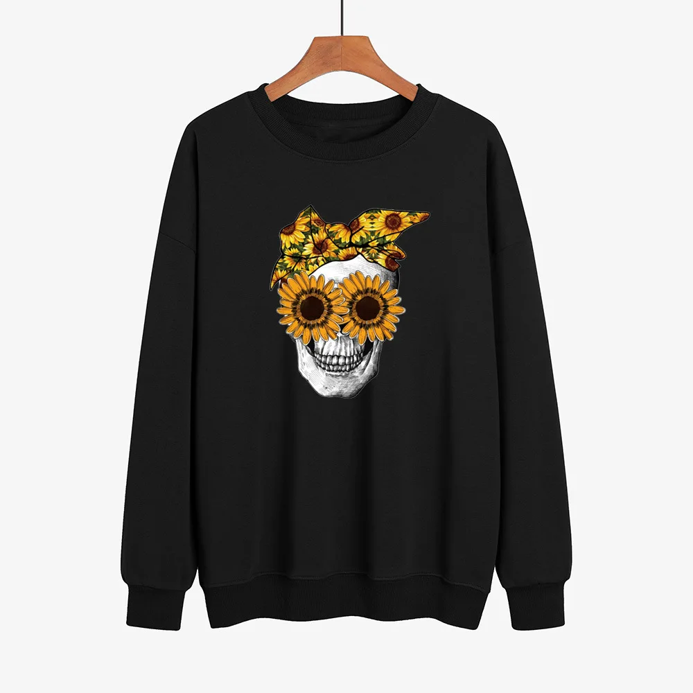 YRYT 2023 Autumn and Winter New Women's Skull Fashion Trend Printed Foreign Trade Cross-border New Hot Round Neck Hoodie cross border autumn and winter foreign trade men s plush and thickened standing collar sweater jacket men s korean casual warm c