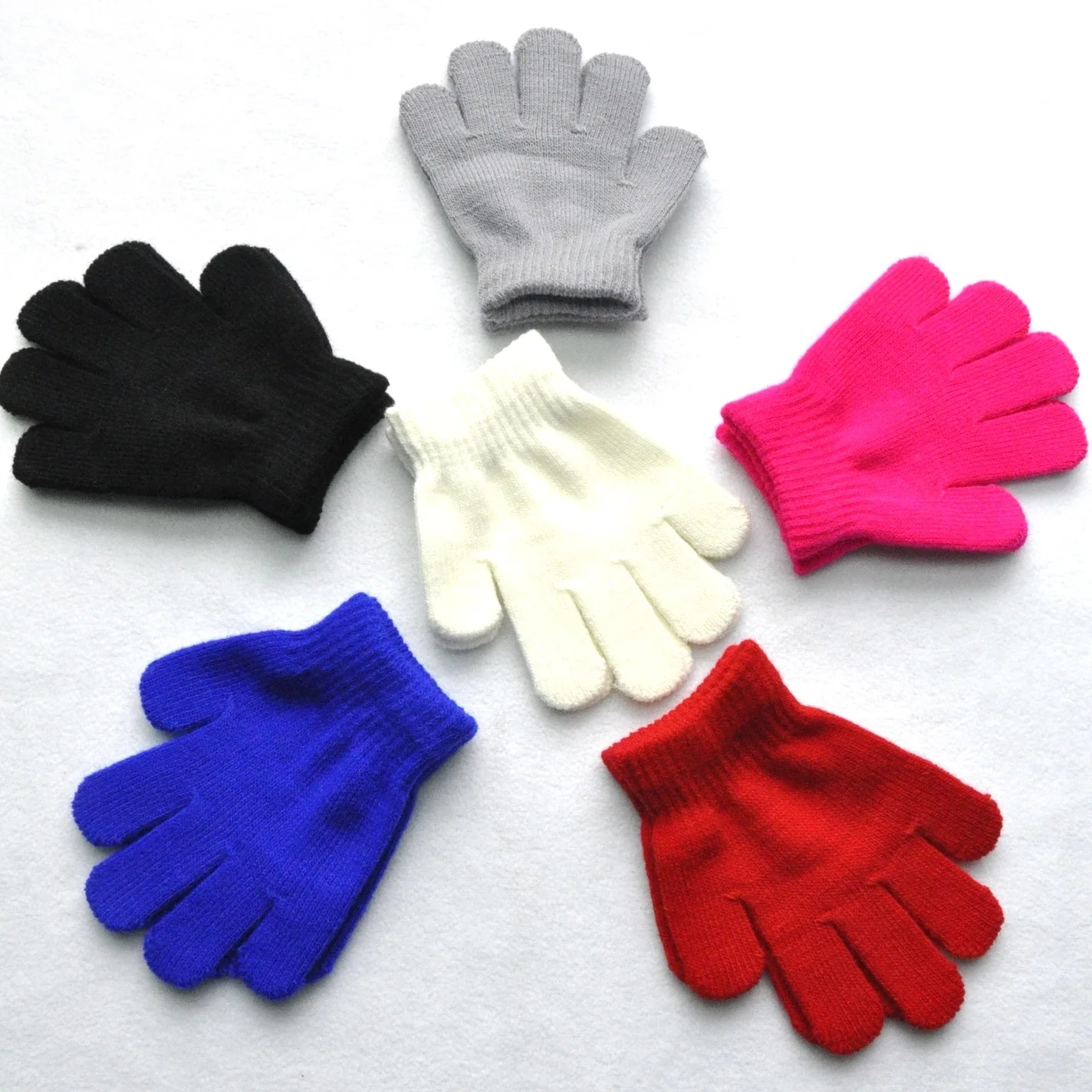 Children Knitted Gloves Winter Kids Kindergarten Student Solid Furry Full Finger Mittens Writing Warmer Hand For 3-7 Years Old 2